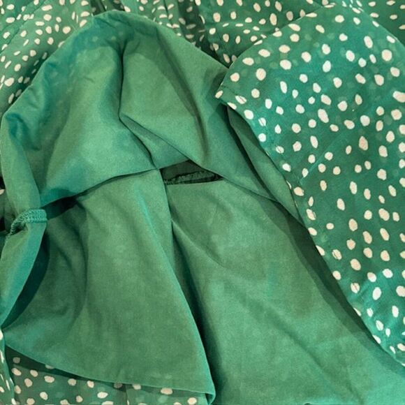 Japna Tiered Mini Dress Puff Sheer Sleeves Elastic and Tie Waist Green Size XS - Picture 9 of 14